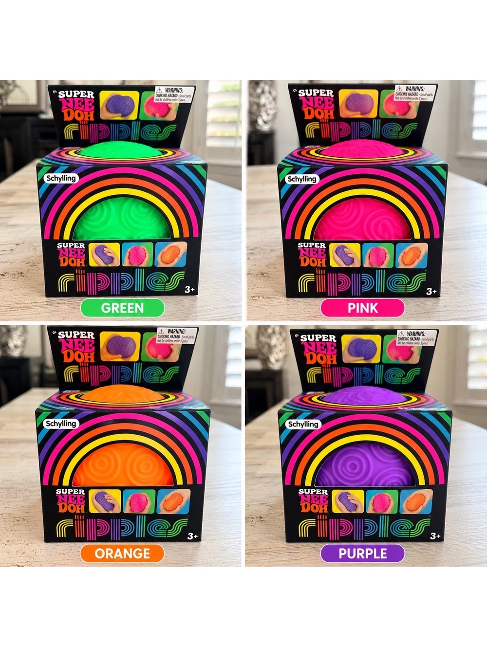 Super Nee Doh Ripples Set of 4 NEW – Green Pink Orange Purple Hard to Find